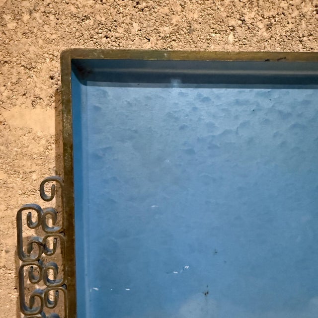 Mid-Century Modern 1950s Moiré Glaze Kyes Blue Enamel Serving Tray Pasadena Ca For Sale - Image 3 of 8