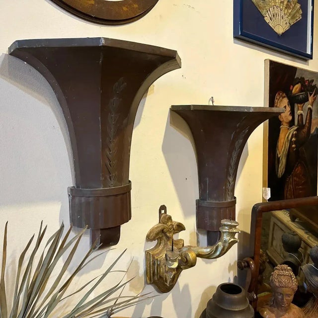 Art Deco 1930s Art Deco Copper Italian Theater Wall Sconces For Sale - Image 3 of 12