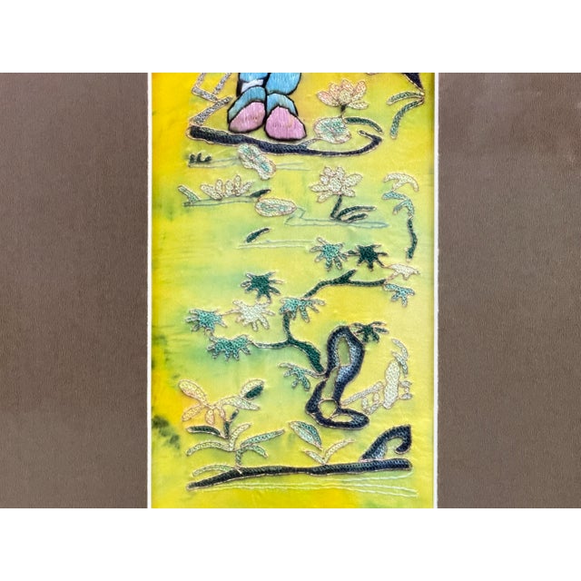 Vintage Yellow Scenery Embroidered Rectangular Framed Wall Art D For Sale - Image 13 of 13
