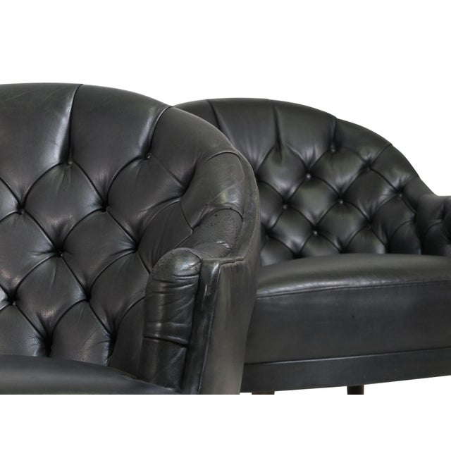 Mid 20th Century Pair of Sculptural Danish Club Chairs in Black Leather Attributed to Georg Kofoed For Sale - Image 14 of 14