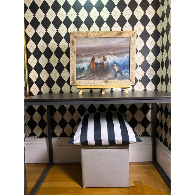 Coastal 1990s Original Coastal Figural Seascape Oil Painting in Rustic Wood Frame, 18" For Sale - Image 3 of 16