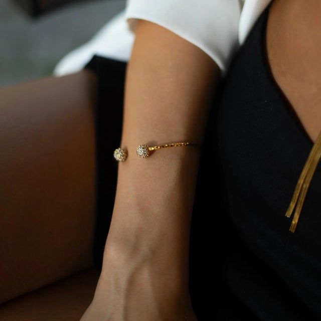 Gold Diamond Grace Adjustable Gold Cuff Bracelet For Sale - Image 8 of 11