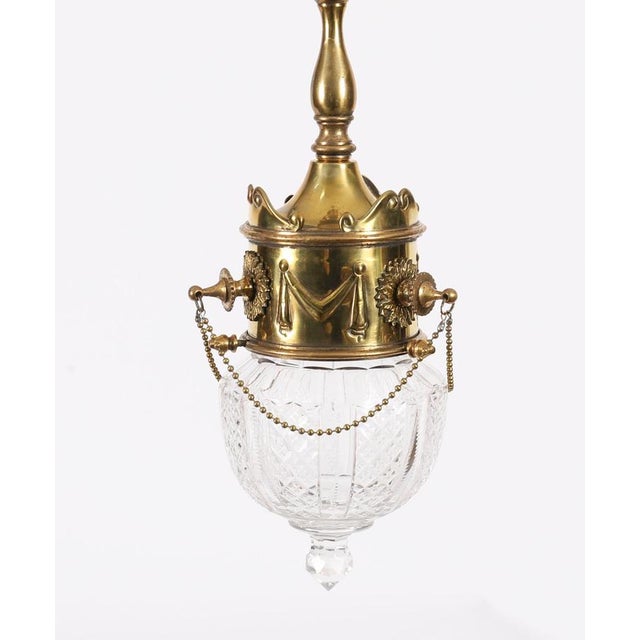 Antique Edwardian Brass & Cut Crystal Ceiling Lights, 1900, Set of 2 For Sale - Image 11 of 16