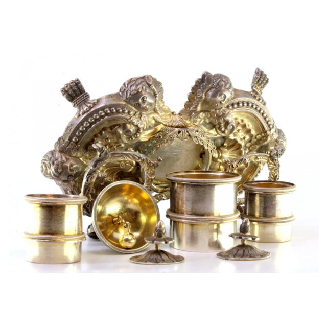 Silver Inkwell with Tanks, Bell with Reliefs, Applications and Claw-Shaped Feet For Sale - Image 5 of 8