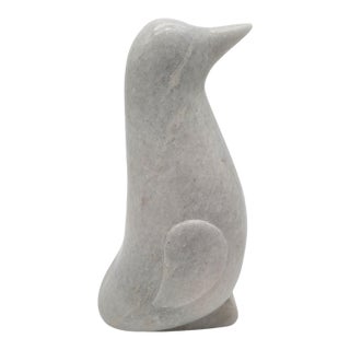 Solid Carved White Marble Penguin Sculpture 10" Tall For Sale