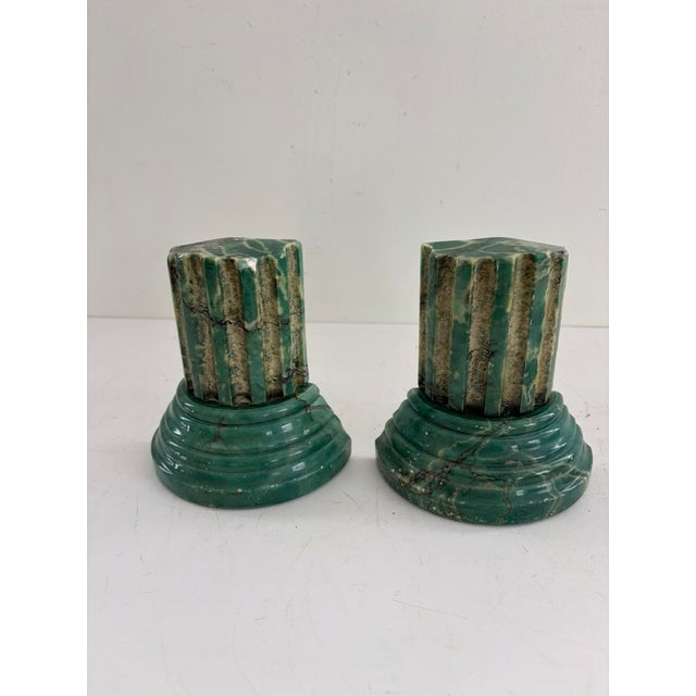 Italian Vintage Green Onyx Marble Bookends, Italian, Mid-20th Century For Sale - Image 3 of 9