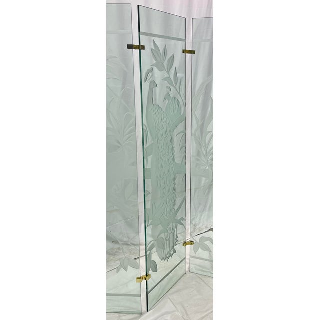 Vintage Contemporary Hollywood Regency Etched Glass Peacock Room