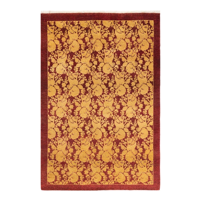 Mogul Hand-Knotted Area Rug - Red, 4' 2" x 6' 1" For Sale