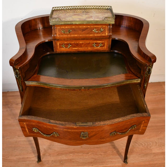 1890s Antique French Louis XV Walnut Inlaid Ladies Writing Desk Bonheur-Du-Jour For Sale - Image 10 of 18