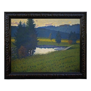 Bahndorf Heribert, Lakeside Landscape, 1930, Oil Painting on Cardboard, Framed For Sale