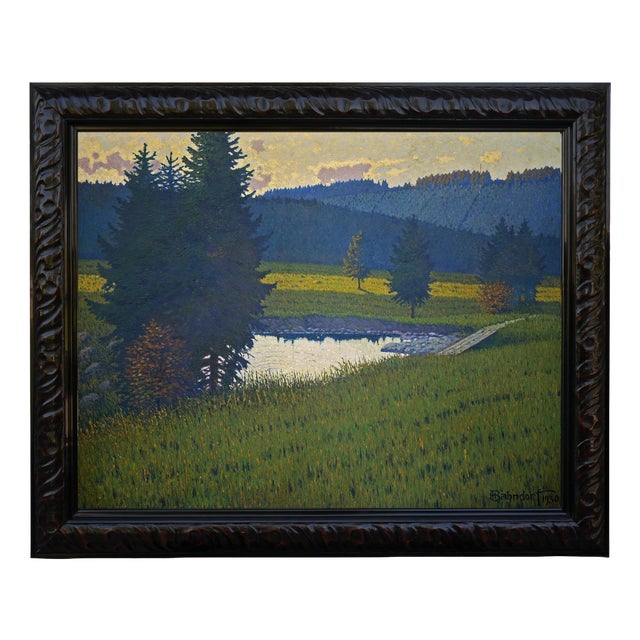 Bahndorf Heribert, Lakeside Landscape, 1930, Oil Painting on Cardboard, Framed For Sale