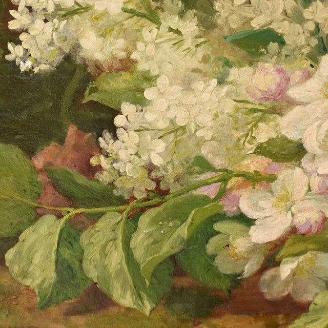 Still Life with Flower Vase, 1800s, Oil on Canvas For Sale - Image 5 of 11