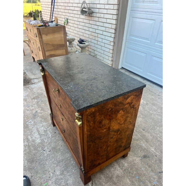 Wood French 19th Century Empire Marble Top Burl Walnut Commode For Sale - Image 7 of 12