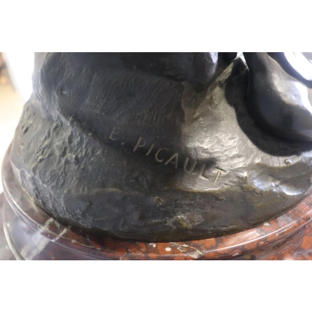 Traditional Rouge Marble Pedestal With Bronze E. Piccault Statue For Sale - Image 3 of 18