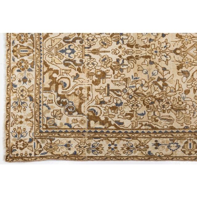 Textile Vintage Hand-Knotted Neutral Medallion Area Rug in Warm Camel, Ivory & Slate Blue For Sale - Image 7 of 10
