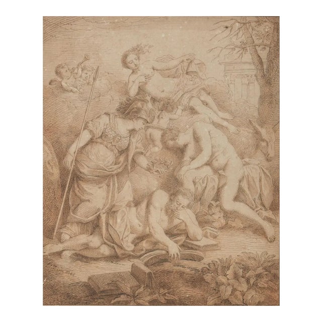 Allegorical Scene - Original Sepia Drawing Attribute to L.F. Dubourg -Early 1700 Early 18th Century For Sale