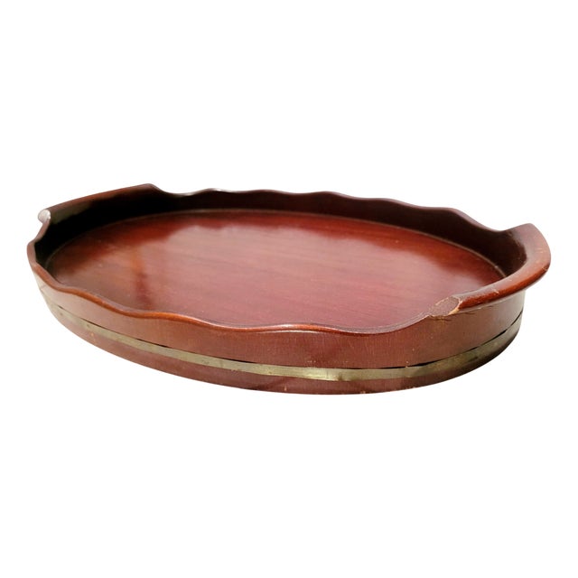 Antique Dutch Mahogany Serving Tray with Copper-Banded Detail, 18th Century For Sale