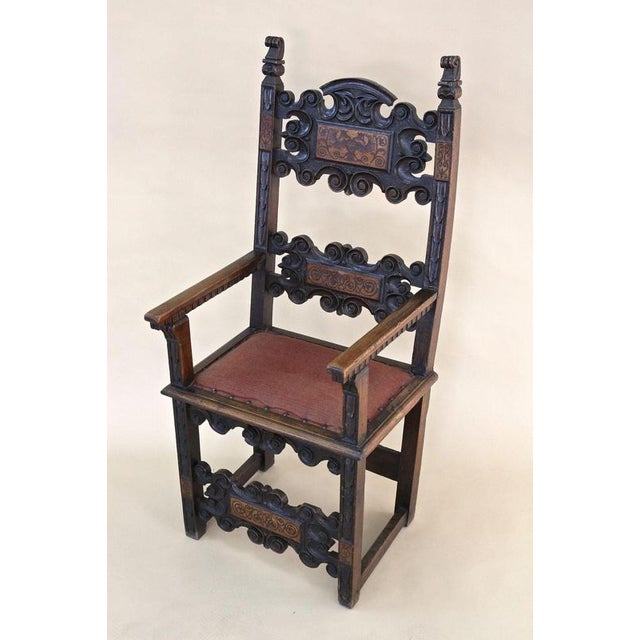 17th Century Renaissance Handcarved Nutwood Armchair, Austria For Sale - Image 3 of 18