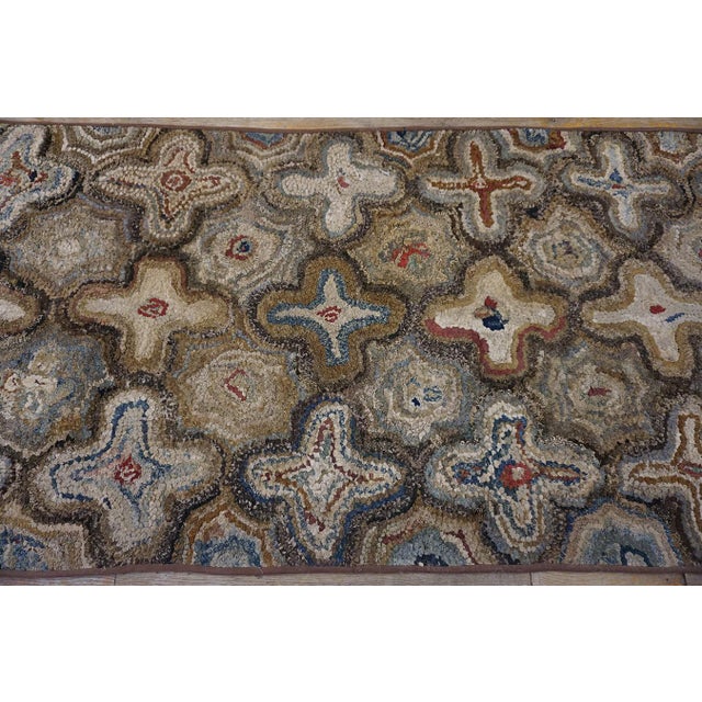 American 1930s Gray Cross Folk Art Antique American Hooked Rug 3'4" X 6'11" Handknotted Wool Carpet For Sale - Image 3 of 6