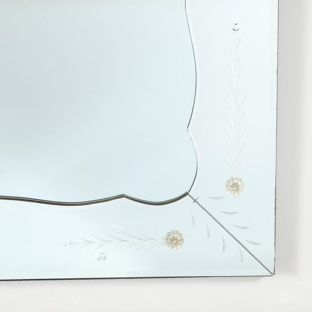 Mid-Century Reverse Etched Mirror W/ Scalloped Inner Border & Florets For Sale - Image 4 of 10