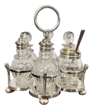 Edwardian Silver Plated Cruet Set, 1900s, Set of 7