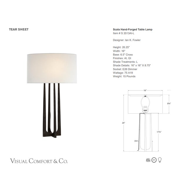 Ian K. Fowler by Visual Comfort Signature Scala Hand-Forged Table Lamp in Aged Iron with Linen Shade Designer: Ian K....