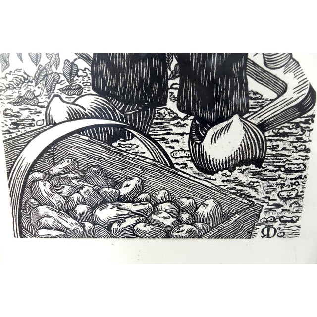 French Artist, Peasants, 1970, Woodcut Prints, Set of 2 For Sale - Image 11 of 13