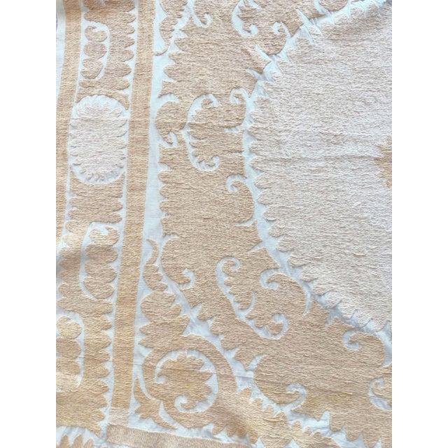 Neutral Tan Central Asian Suzani Tribal Textile For Sale - Image 4 of 9