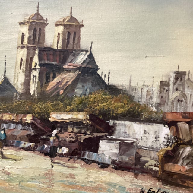 Mid 20th Century Paris City Landscape Market Scenes Oil Painting on Canvas Signed Framed For Sale In Chicago - Image 6 of 12