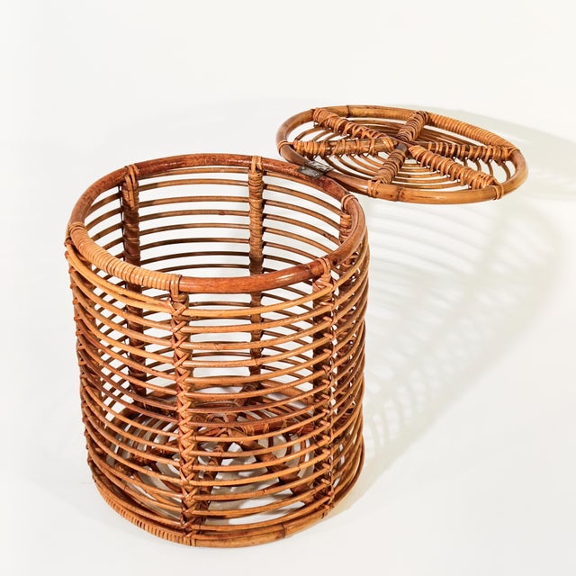 1970s French Riviera Style Rattan Stool or Basket by Tito Agnoli, Italy, 1970s For Sale - Image 5 of 13
