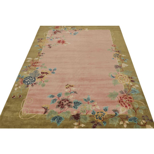 2010s 2010s Rug & Kilim’s Chinese Style Art Deco Rug in Pink & Green With Colorful Florals For Sale - Image 5 of 7