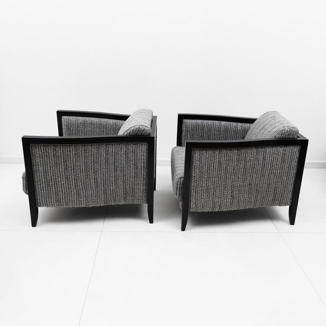 Mid-Century Modern Italian Art Deco Style Chairs in Black Lacquered Wood and Ribbed Velvet, 1970, Set of 2 For Sale - Image 3 of 9