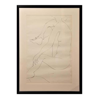 1960 Gertrude Barnstone Abstract Pen Contour Line Drawing Seated Female Nude With Knee Raised, Framed For Sale