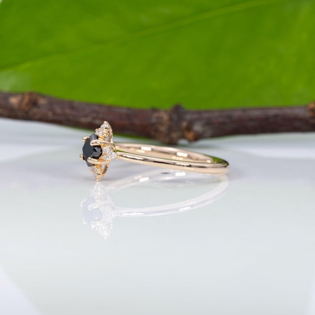 Black Diamond Ring With Earth-Mined Diamond Accents: Solid 14k Gold, 3.6mm, Size 6.75 For Sale In Columbus - Image 6 of 9