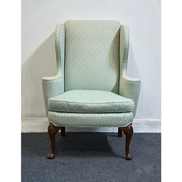 Traditional Baker Furniture Traditional Style Sea Foam Green Upholstered Accent Wingback Arm Chair For Sale - Image 3 of 10