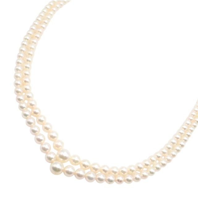 Mikimoto Yellow Gold Pearl Double Strand Graduated 17" Princess Necklace For Sale - Image 10 of 11