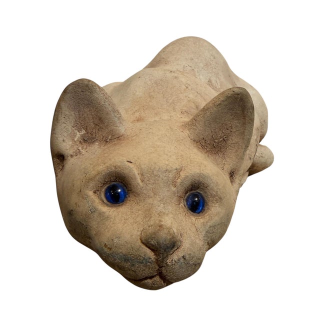 Whimsical Stone Cat Sculpture Doorstop With Glass Eyes For Sale - Image 4 of 6