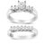 This 14k white gold diamond bridal set features a striking engagement ring and a matching wedding band. This classic five...