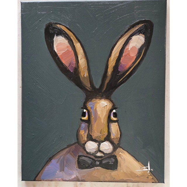 A whimsical oil painting portrait of a hare, by UK based artist Vivek Mandalia. Frame and hang in your home. 40 x 50 cm 16...