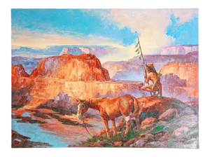 Native American Hunter with his Mustang Oil Painting