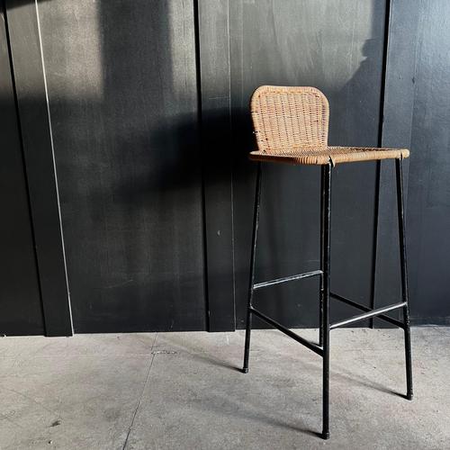 A Vintage Wicker Stool with black metal legs and a wicker back rest Dimensions Height: 77 cm – highest point of side of...