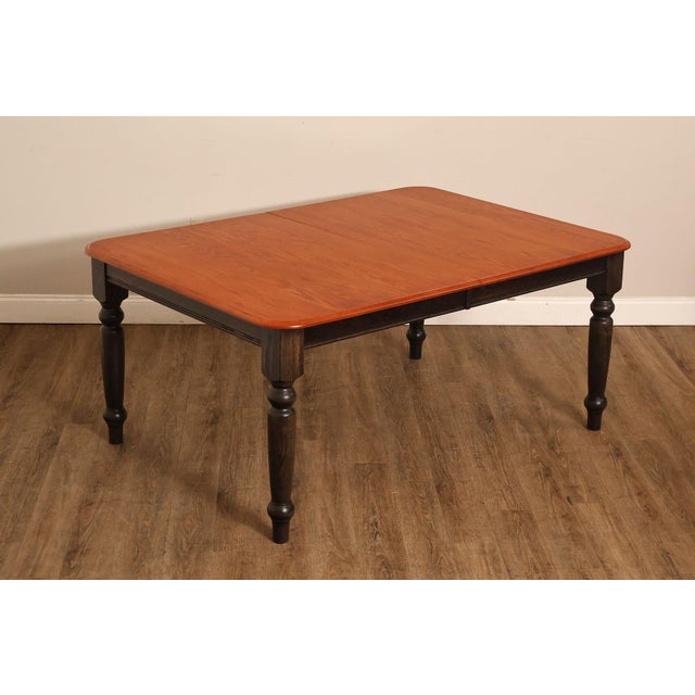 Custom Quality Farmhouse Oak Extendable Dining Table with Black Painted Base, Includes One Leaf