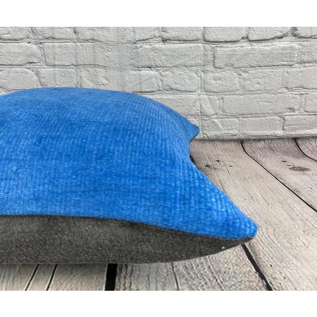 20 x 20 Hemp Pillow Turkish Cushion Natural Blue Pillow Cushion Cover For Sale - Image 4 of 4