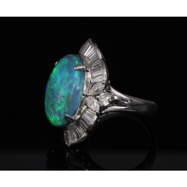 Late 20th Century Fine 7.41ct Natural Untreated Black Opal 2.06ct Diamond Platinum Ring Size 6 For Sale - Image 13 of 18