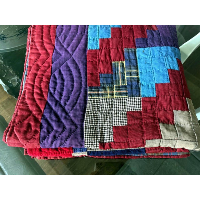 Antique American Lancester County Log Cabin Barn Raising Quilt with Boro Backing For Sale - Image 17 of 17