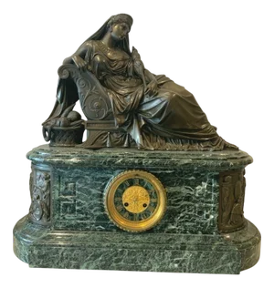 Bronze and Marble Clock by J. Feuchere for Gauthier, 19th Century