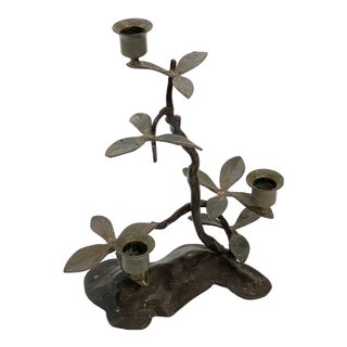 Antique Branch & Leaves Bronze 3 Arm Candelabra For Sale