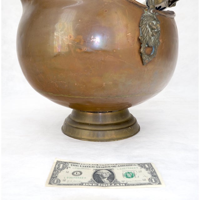 Large Made in Holland Antique Copper Coal Scuttle w/ Brass Ceramic Handle For Sale - Image 6 of 8