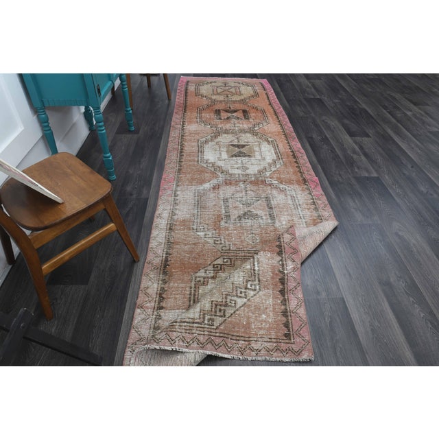 Textile 1970s Vintage Handmade Wool Cotton Orange Runner Rug For Sale - Image 7 of 11