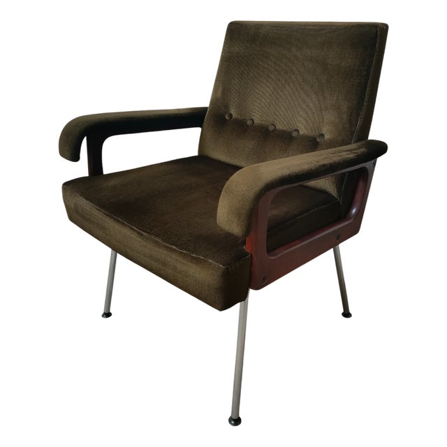 Mid-Century Velvet Armchair, 1980 For Sale